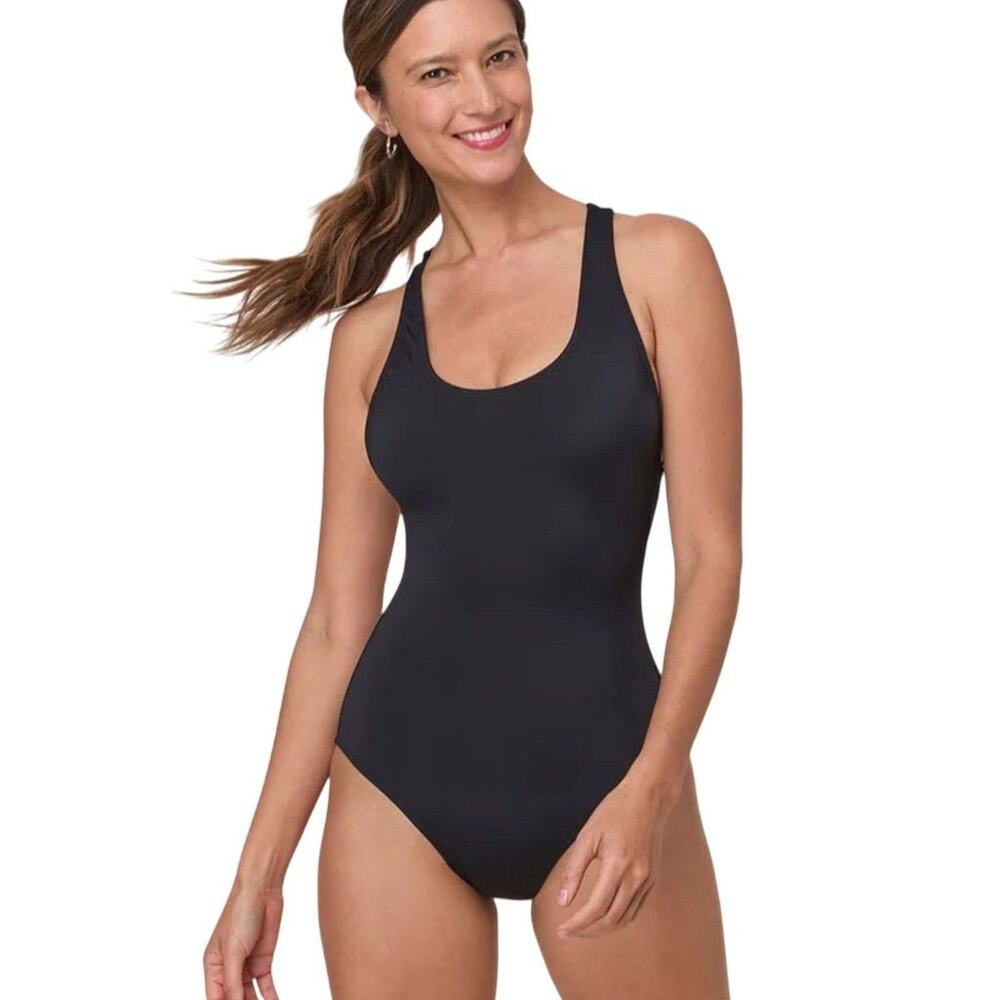 NWOT Andie Swim Women's The Tulum Smooth Black Swimsuit Large Crisscross 2538